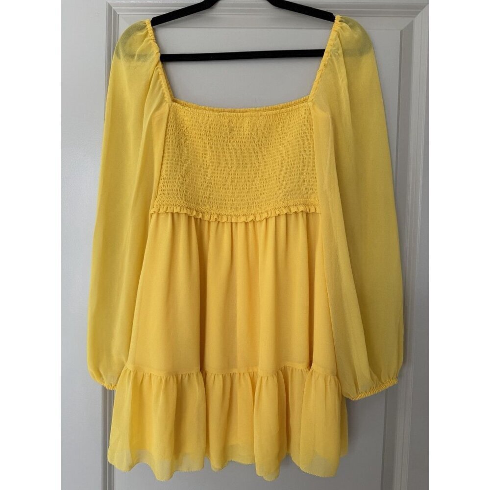 Aritzia Wilfred Tempest Mini Dress in Yellow Size Small Long Sleeve Squareneck - Picture 4 of 7